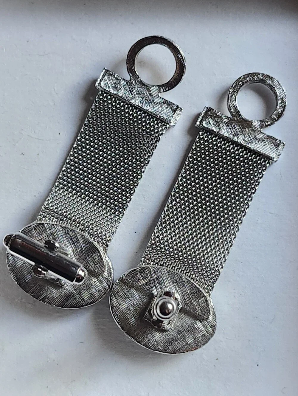 Vtg Dante Silver Tone Mesh Cufflinks with Dark Blue Oval Stones